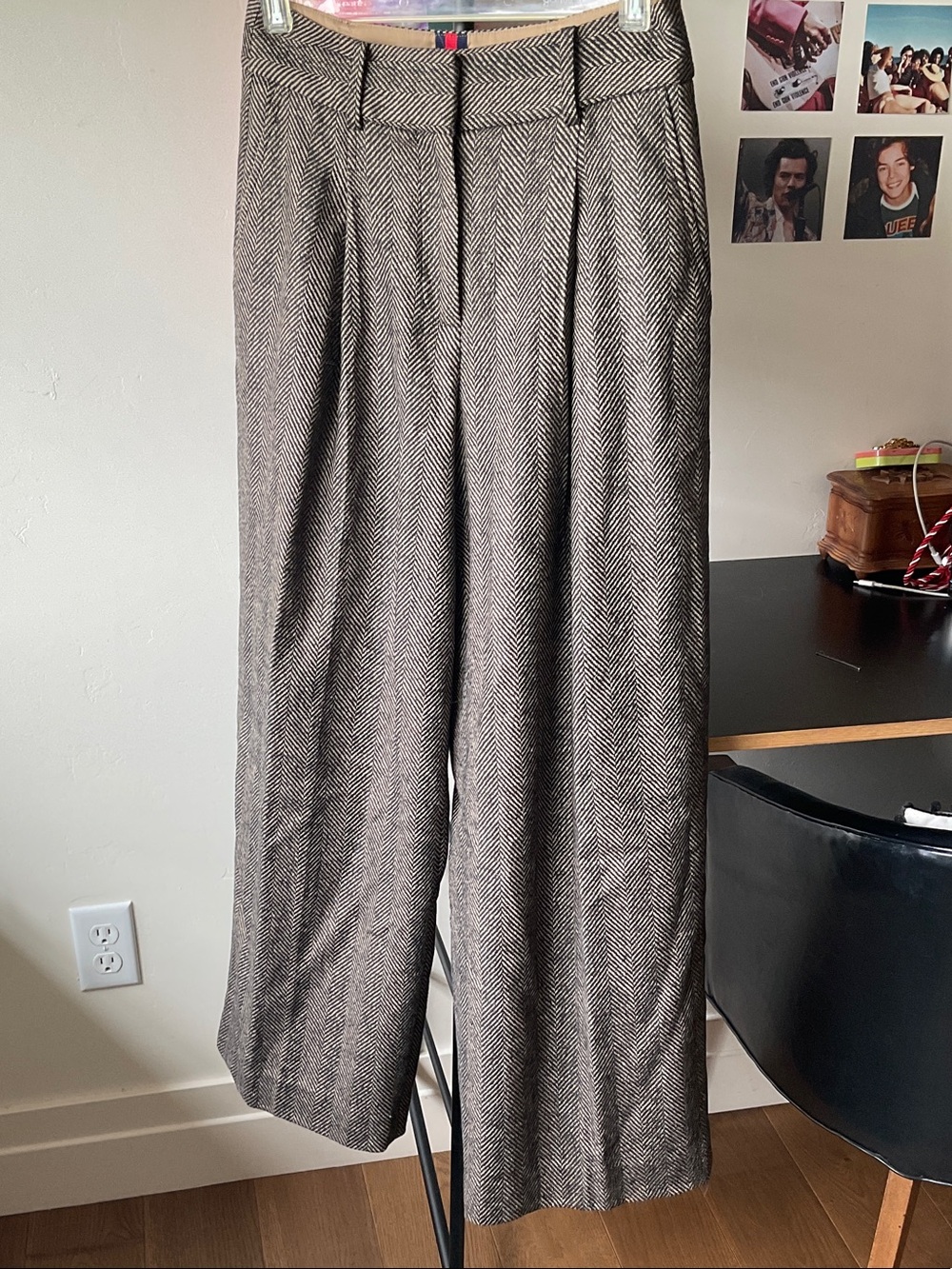 Boden Brown Herringbone Wide-Leg Trousers